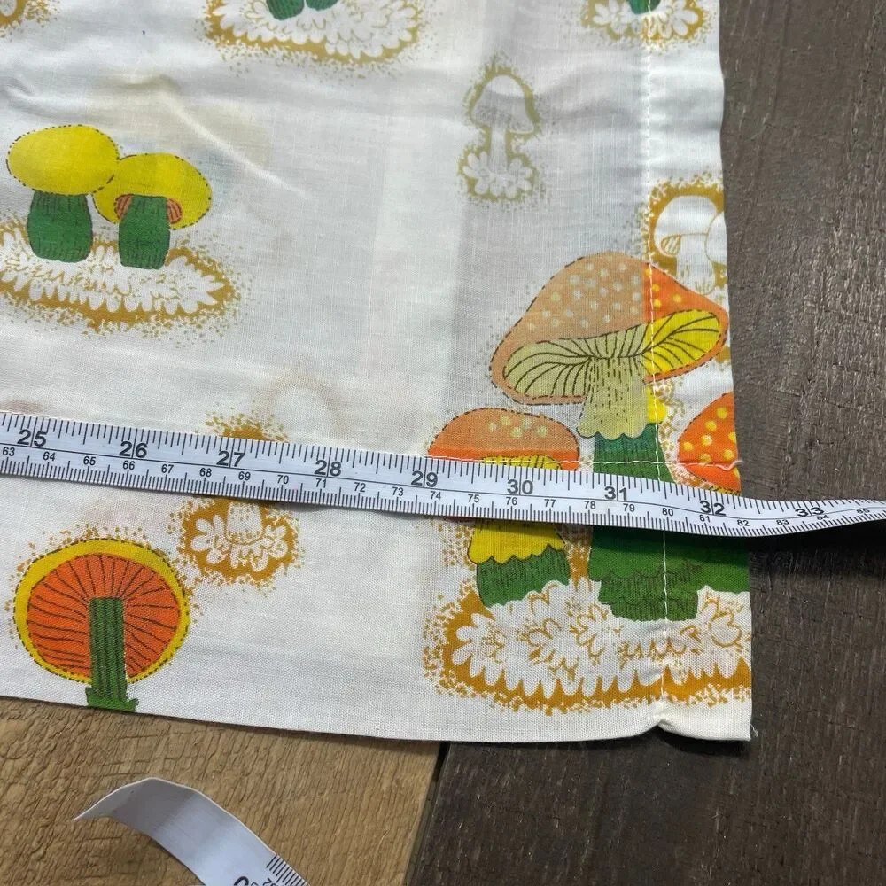 Vintage Sears Merry Mushroom Kitchen Curtains Two Panels 1970's - Approx: 29x32